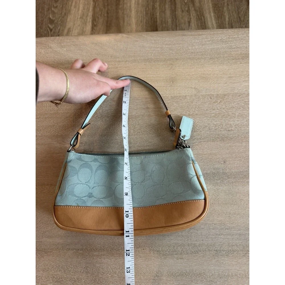 Coach Y2K Vintage 6094 Baby Blue Signature Demi Shoulder Bag Pouchette Leather